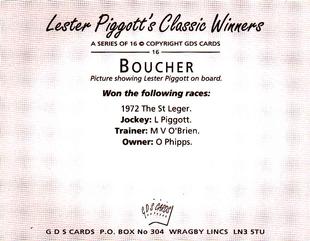 2000 GDS Cards Lester Piggott's Classic Winners #16 Boucher Back